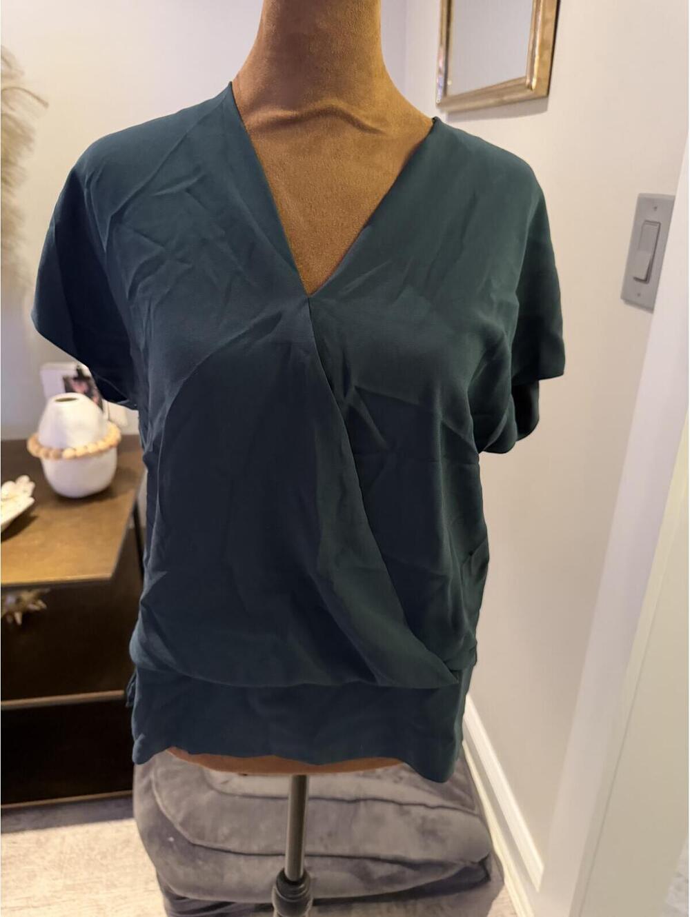 MM LaFleur Antonia Dress Blouse Top Dark Blue Teal Green sz m